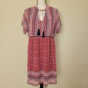 Knox Rose XXL Dress Tassels Short Sleeve V-Neck Lined Knee Boho Prairie Hippie